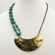Super hero necklace! Made of Sterling silver, aventurine, & hand hammered brass necklace.  19" length.
