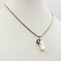 Past Work. Sterling silver, biwa pearl & hematite pendant necklace. 18" length. Sold.