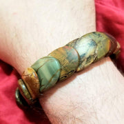 Men's Bracelet made of matte jasper, hand-knotted on crimson silk. 9.25" Length.