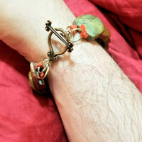 Men's Bracelet made of matte jasper, hand-knotted on crimson silk. 9.25" Length.