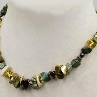Bold, unisex necklace. Sterling silver, tiger's eye, pearl, unakite, aventurine necklace on silk. 16" Length.