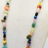 Sterling silver, faceted agate, jasper, tiger's eye, 37" long necklace.