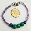 Past Work. Bold & delicate. Vegan-wear. Sterling Silver, Swarovski, malachite, & blue jasper bracelet. 6.5" length. Sold.