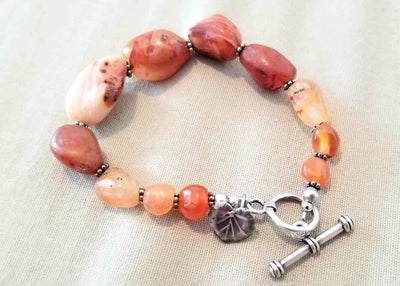 Vintage Idar-Oberstein carnelian & sterling silver bracelet  Vegan-wear. Fits 6