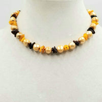 Adjustable, alternating bi-tone Baltic amber & pearl, sterling silver choker. 15" - 16" length.