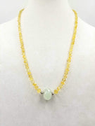 Beautiful pastel colors. Sterling silver, citrine, peridot, & prehnite focal. Long necklace. 26" length.