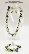 Price Reduced!  A 4-piece set of pierced earrings, necklace, & bracelet made of prehnite & blue aventurine