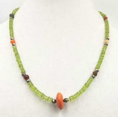 Get ready to awaken spring. Sterling silver, peridot, agate, citrine, labradorite, and coral necklace. 21.75