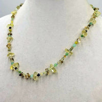Celebrate spring. 14K Yellow Gold, tourmaline & citrine necklace with aventurine. Hand-knotted with sky blue silk. 21.25" length.