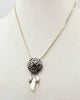 Gothic, yet sweet. Sterling silver chain & pendant necklace with pearls & garnet.  18" length.
