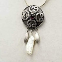 Gothic, yet sweet. Sterling silver chain & pendant necklace with pearls & garnet.  18" length.