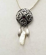 Gothic, yet sweet. Sterling silver chain & pendant necklace with pearls & garnet.  18" length.