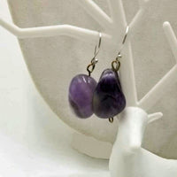 Vegan-wear. Very pretty. Sterling silver hooks and amethyst nugget dangles. For pierced ears.