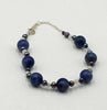 Necklace & bracelet set, sodalite, black pearl, moonstone, silk, sterling silver. 16inx7.5in