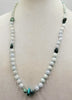 Beautiful jade! Sterling silver, adjustable, graduated vintage white jadeite & turquoise necklace hand-knotted with sky blue silk. 24.5" to 26.75"