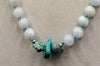Beautiful jade! Sterling silver, adjustable, graduated vintage white jadeite & turquoise necklace hand-knotted with sky blue silk. 24.5" to 26.75"