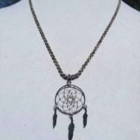 Heavy sterling silver, unisex, dreamcatcher pendant necklace. 23.5" Vegan-wear.